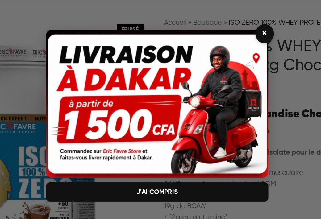 Eric Favre Store annonce ses frais de livraison dès l'arrivée sur le site : livraison à Dakar à partir de 1 500 F.
