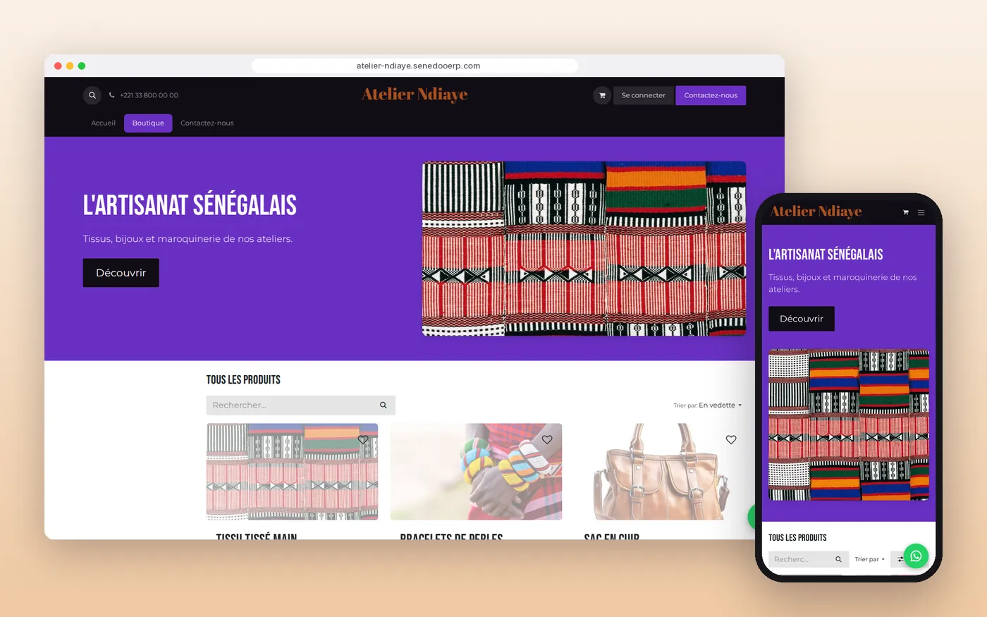 Modèle de site « Artisan » sur ordinateur et téléphone