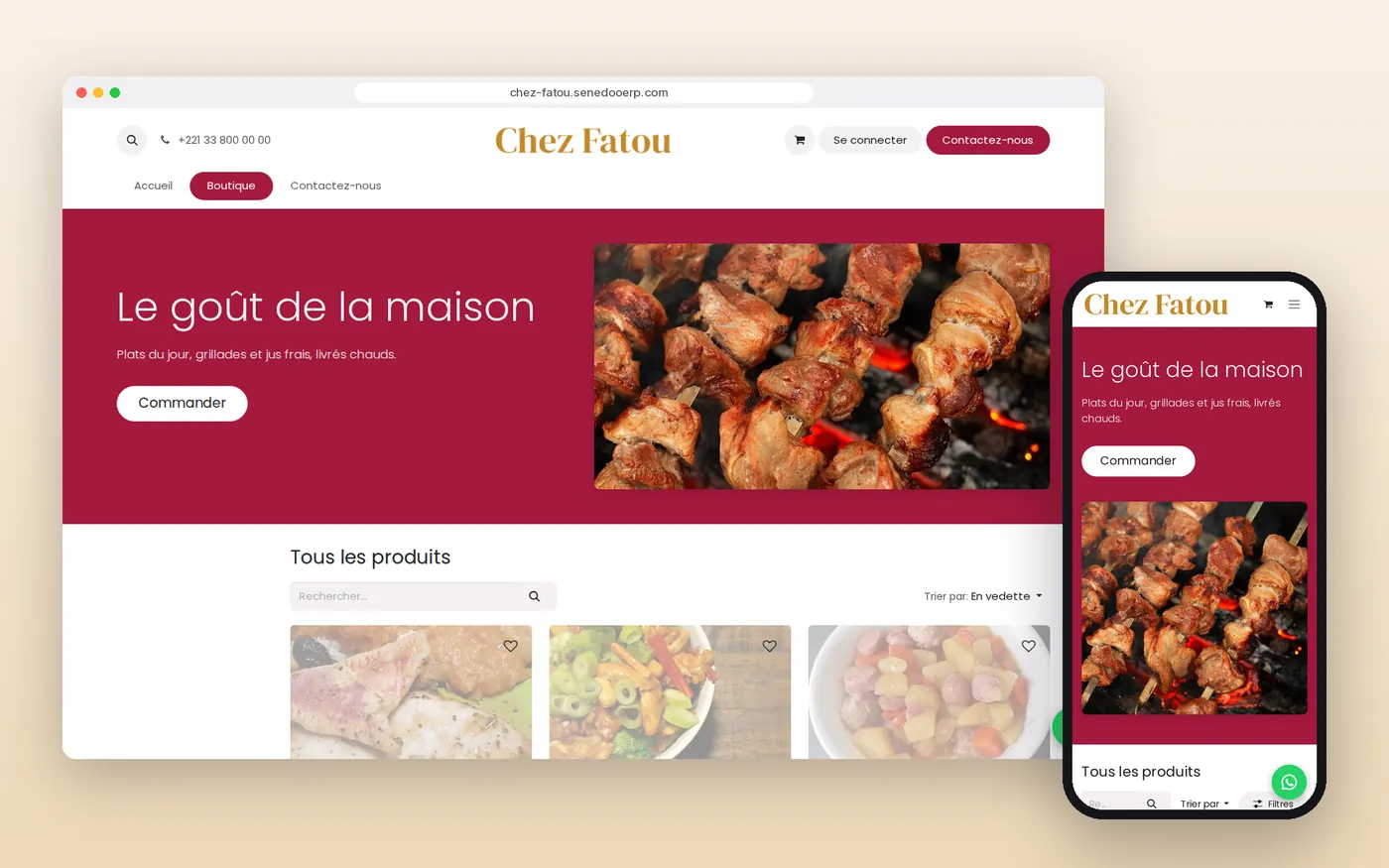 Modèle de site « Bistro » sur ordinateur et téléphone