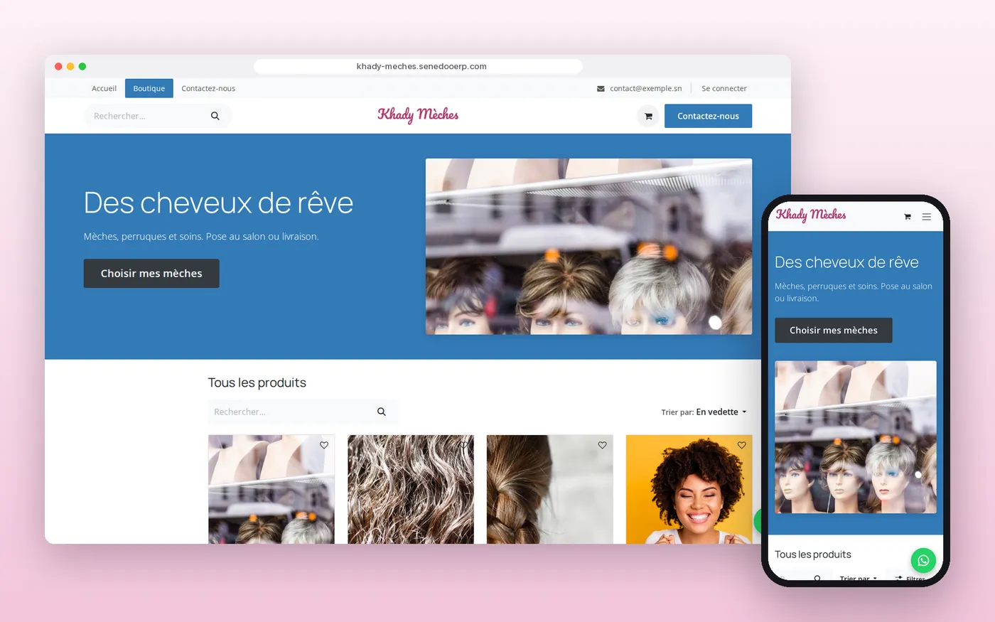 Modèle de site « Coiffure » sur ordinateur et téléphone