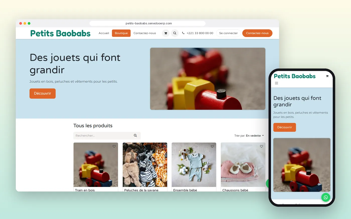 Modèle de site « Enfants » sur ordinateur et téléphone