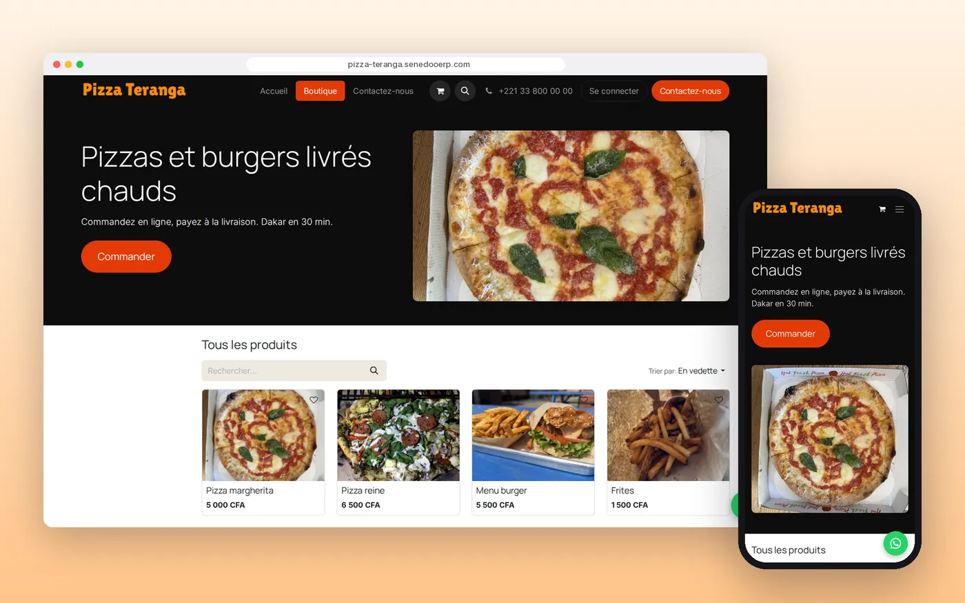 Modèle de site « Fast-food » sur ordinateur et téléphone