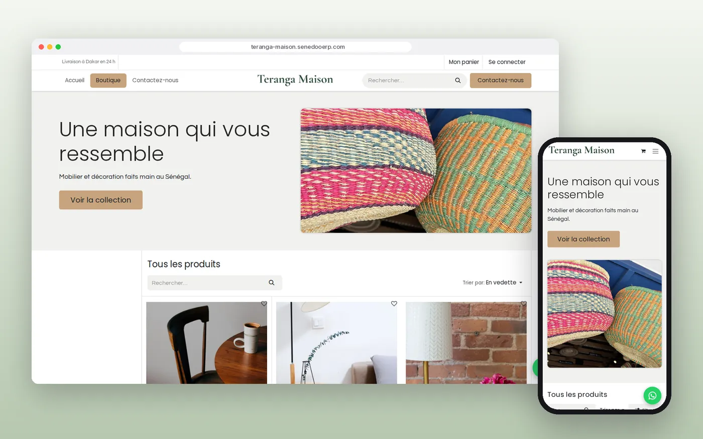 Modèle de site « Maison » sur ordinateur et téléphone