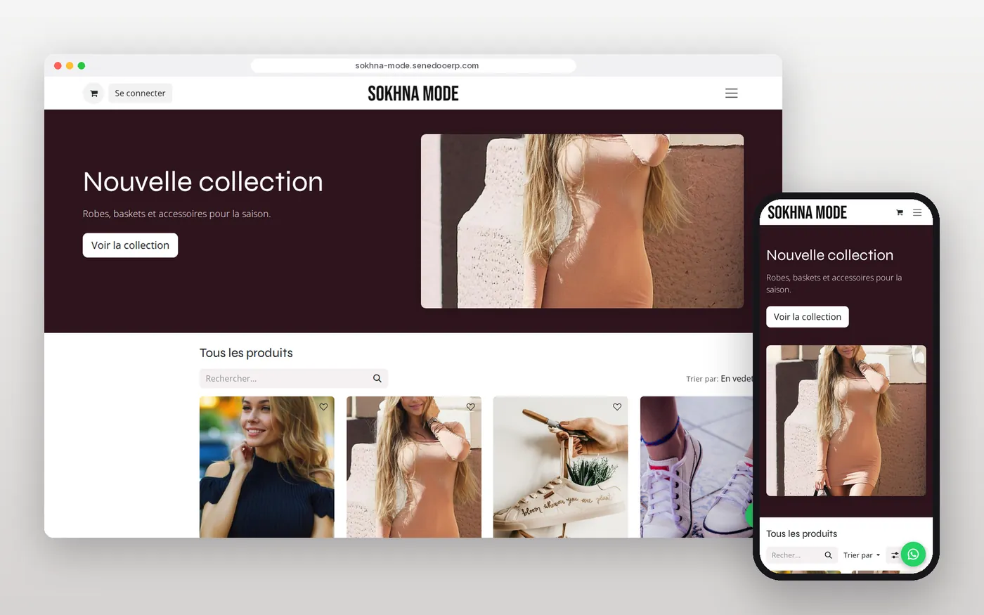Modèle de site « Mode » sur ordinateur et téléphone