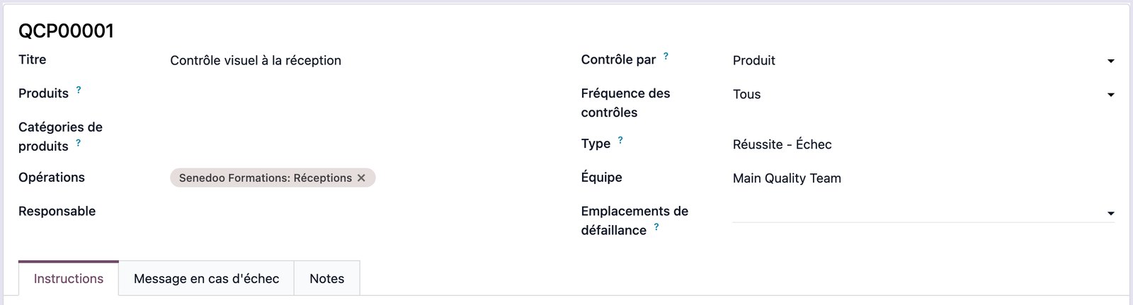 Quality control point in Odoo