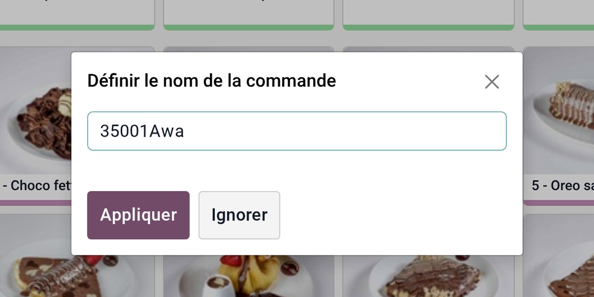 Takeaway: Odoo asks for the customer's name, then the pick-up time among the twenty-minute slots.