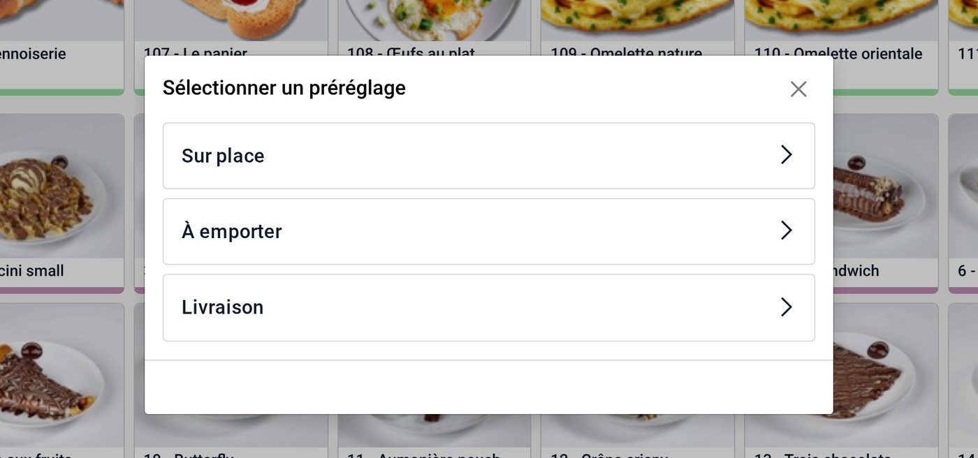 A new order on the Sit n Dip till: the cashier first picks the mode — dine-in, takeaway or delivery.