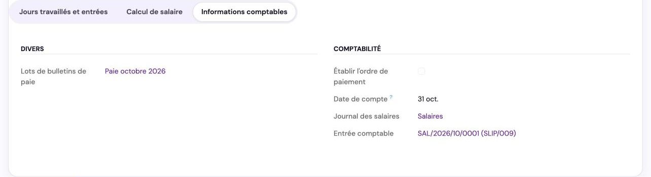 Le bulletin confirmé : journal Salaires et pièce comptable (base de démonstration, données fictives)