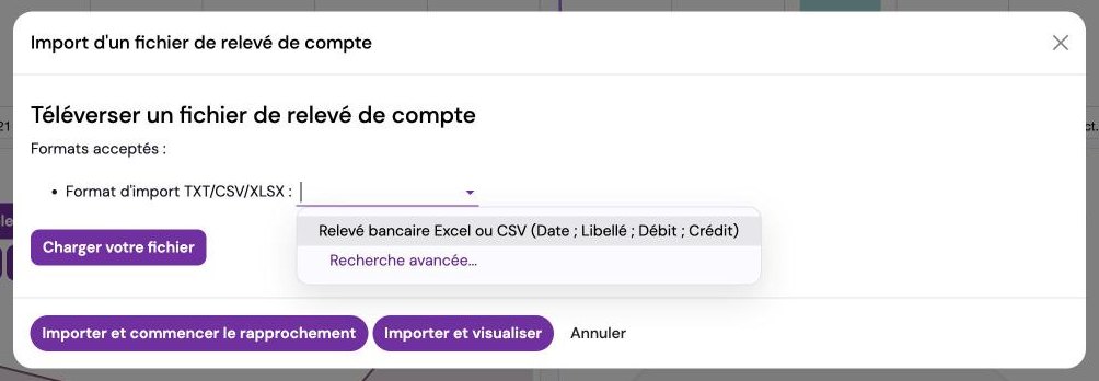 Importing the bank's statement, from Excel or CSV (demo database, fictitious data)