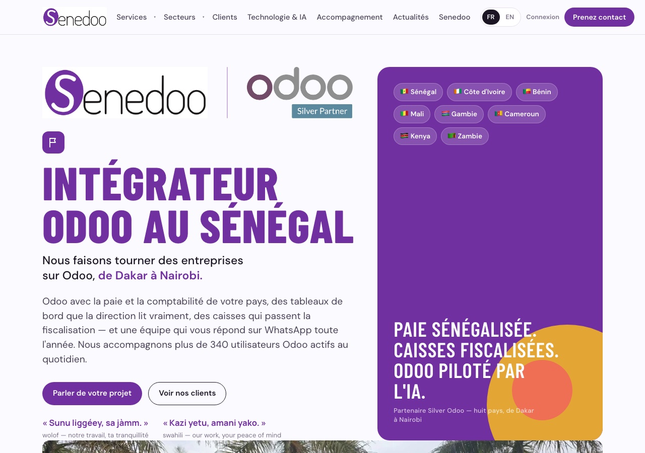 La nouvelle page d'accueil de senedoo.com