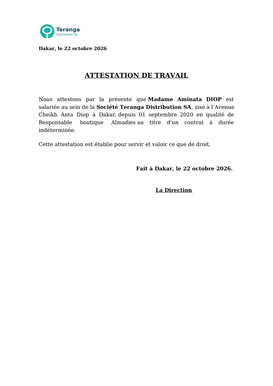 Employment certificate